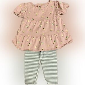Carter's 3T Peach Floral Tunic with Green Stripe Capri Leggings